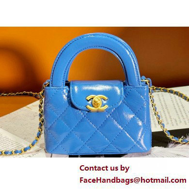 Chanel Shiny Aged Calfskin  &  Gold-Tone Metal Clutch with Chain Bag AP3435 Blue 2025